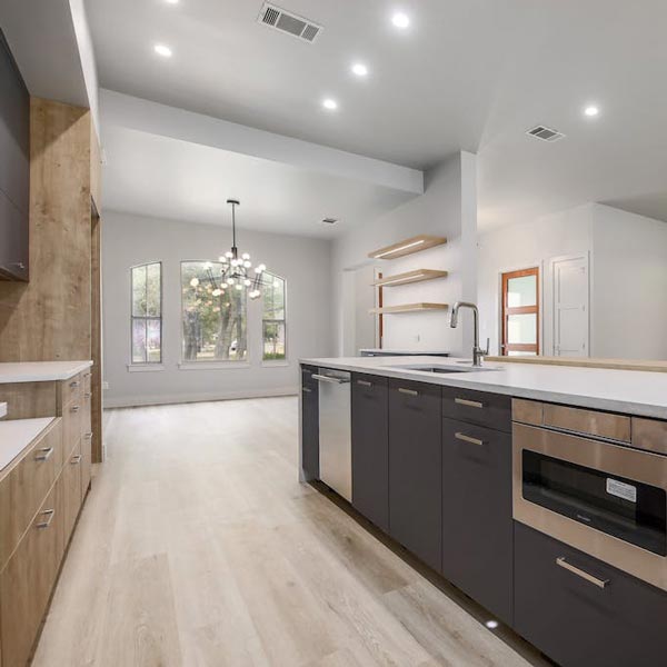 modern kitchen and dining area